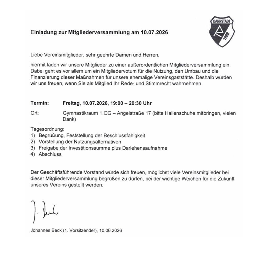 Ausserordentiche MGV Juli 2026